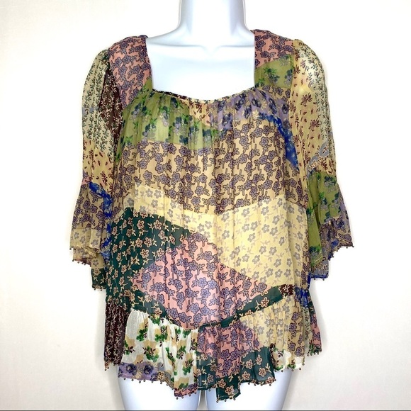 NWT Anthropologie FLOREAT Floral Top Patchwork Beaded Fairycore Cottagecore XS - Picture 2 of 13